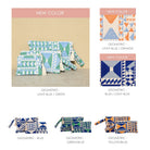 Marabu geometric clutch colour options — light blue/green, light blue/orange, blue/light blue, blue, green/blue and yellow/blue