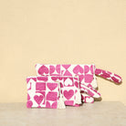 Marabu heart clutch in magenta — vibrant heart and geometric print on natural cotton, summer clutch, made in Greece