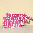 Marabu star clutch in magenta — vibrant Greek star print on natural cotton, three sizes, summer bag made in Greece